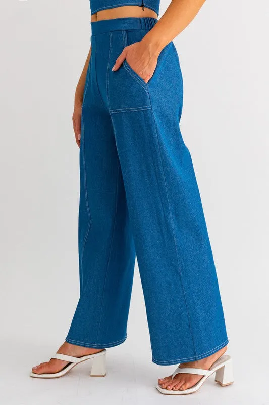 Denim Exposed Stitch Pants
