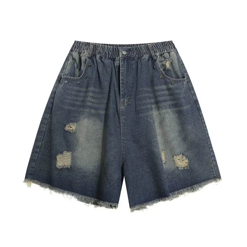 Distressed Denim Bermuda Shorts