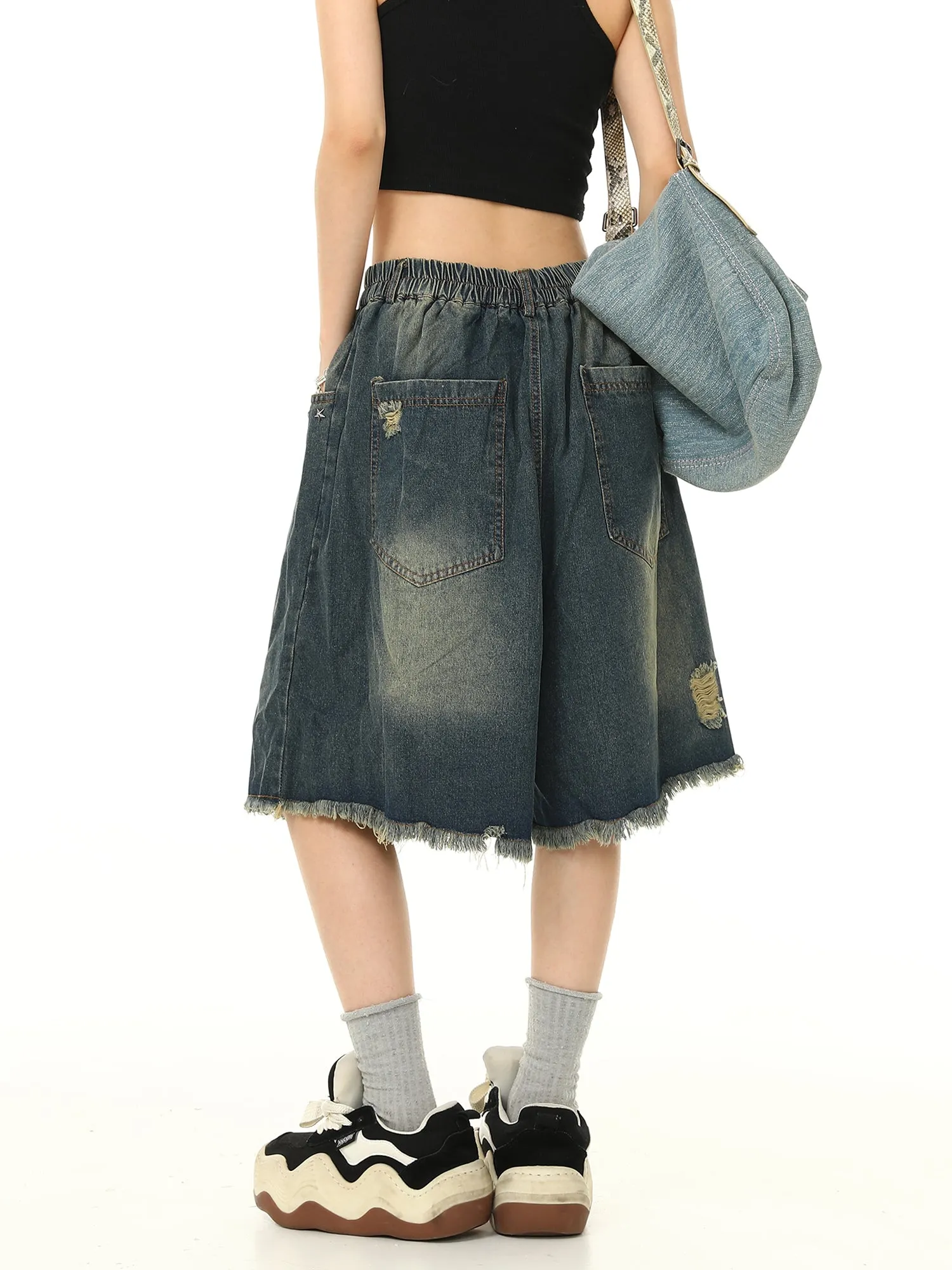 Distressed Denim Bermuda Shorts
