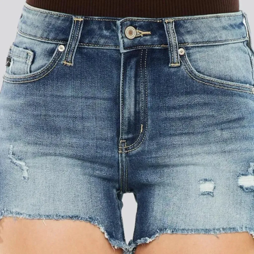 Distressed high-waist denim shorts for women