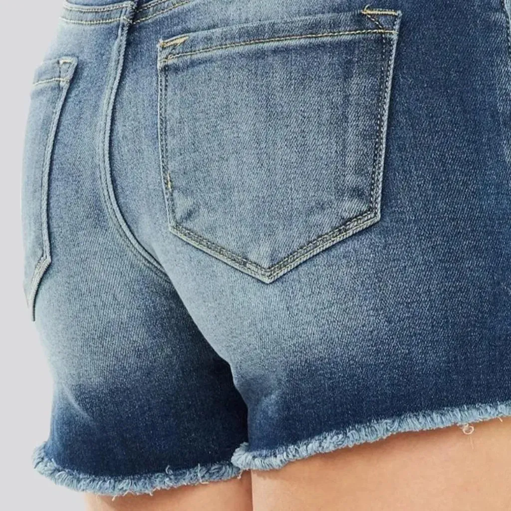 Distressed high-waist denim shorts for women