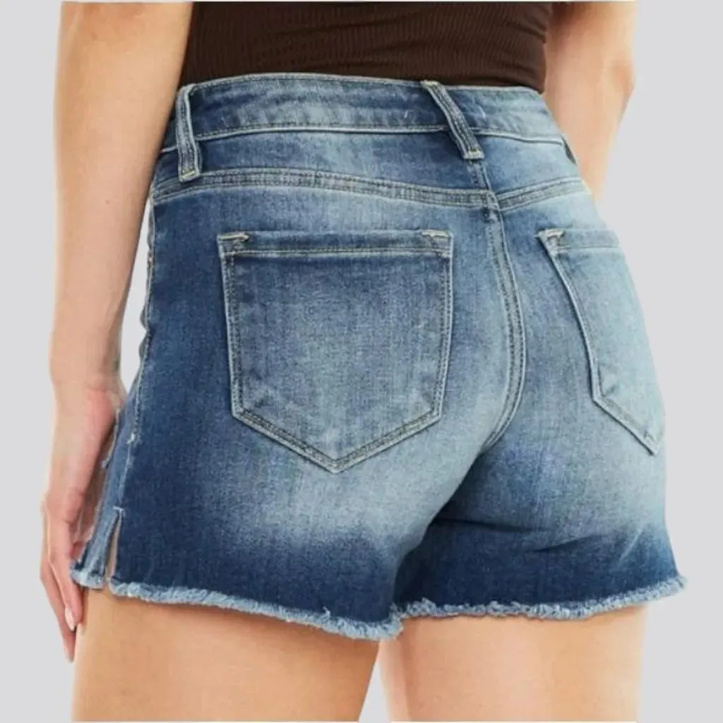 Distressed high-waist denim shorts for women