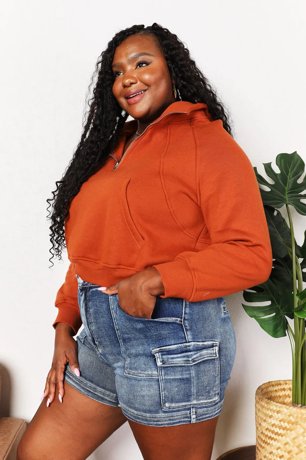 Double Take Half-Zip Long Sleeve Hoodie 2-6 business days