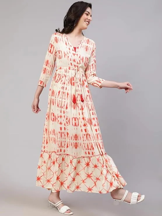 Elegant A-Line Dress with Tie-Dye Print