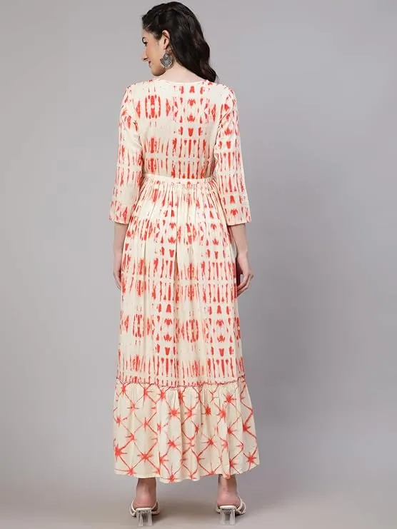 Elegant A-Line Dress with Tie-Dye Print