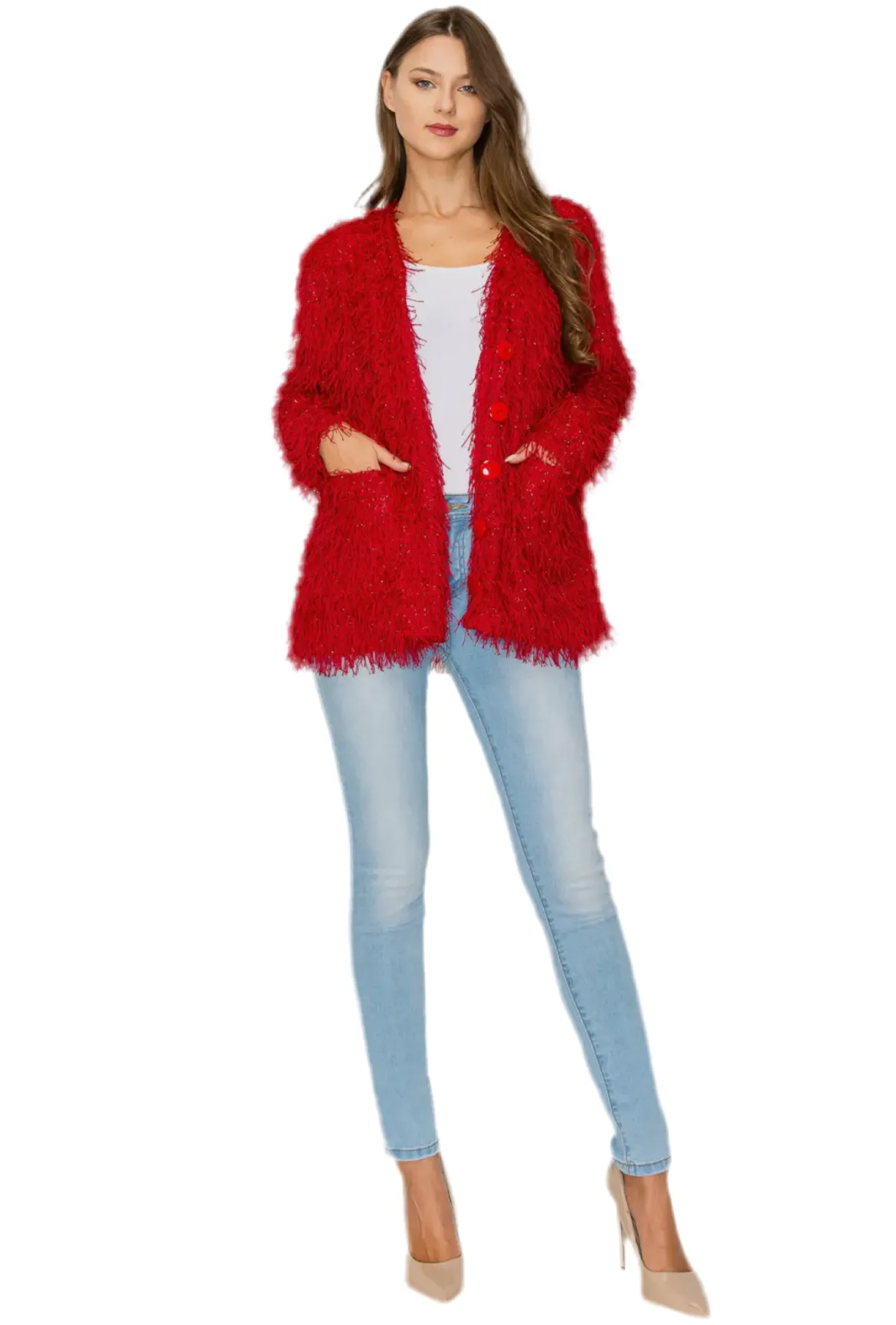 Eyelash Sparkling Feathered Jacket