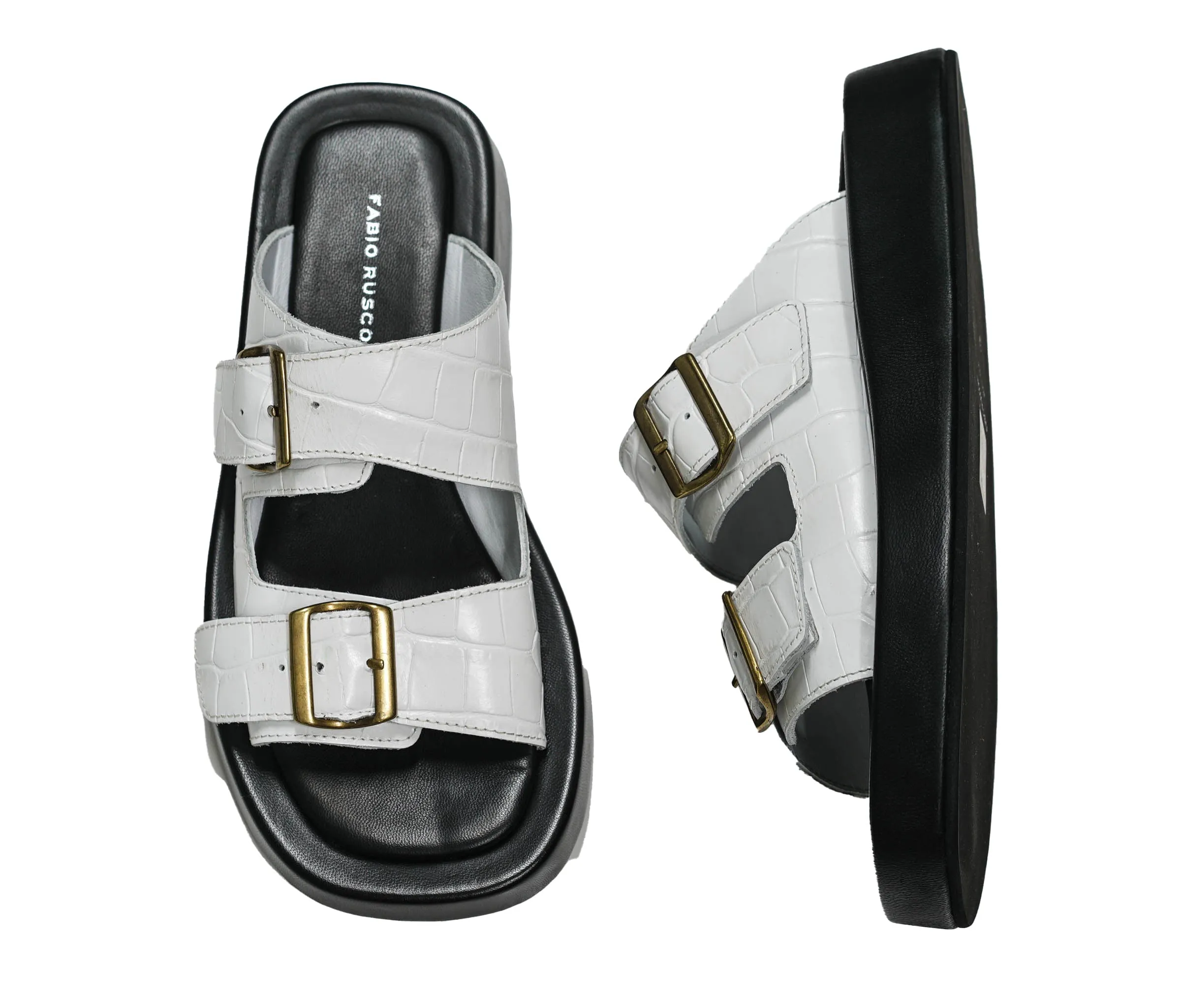 Fabio Rusconi Women’s White 2 Buckle Leather Slip On MINA
