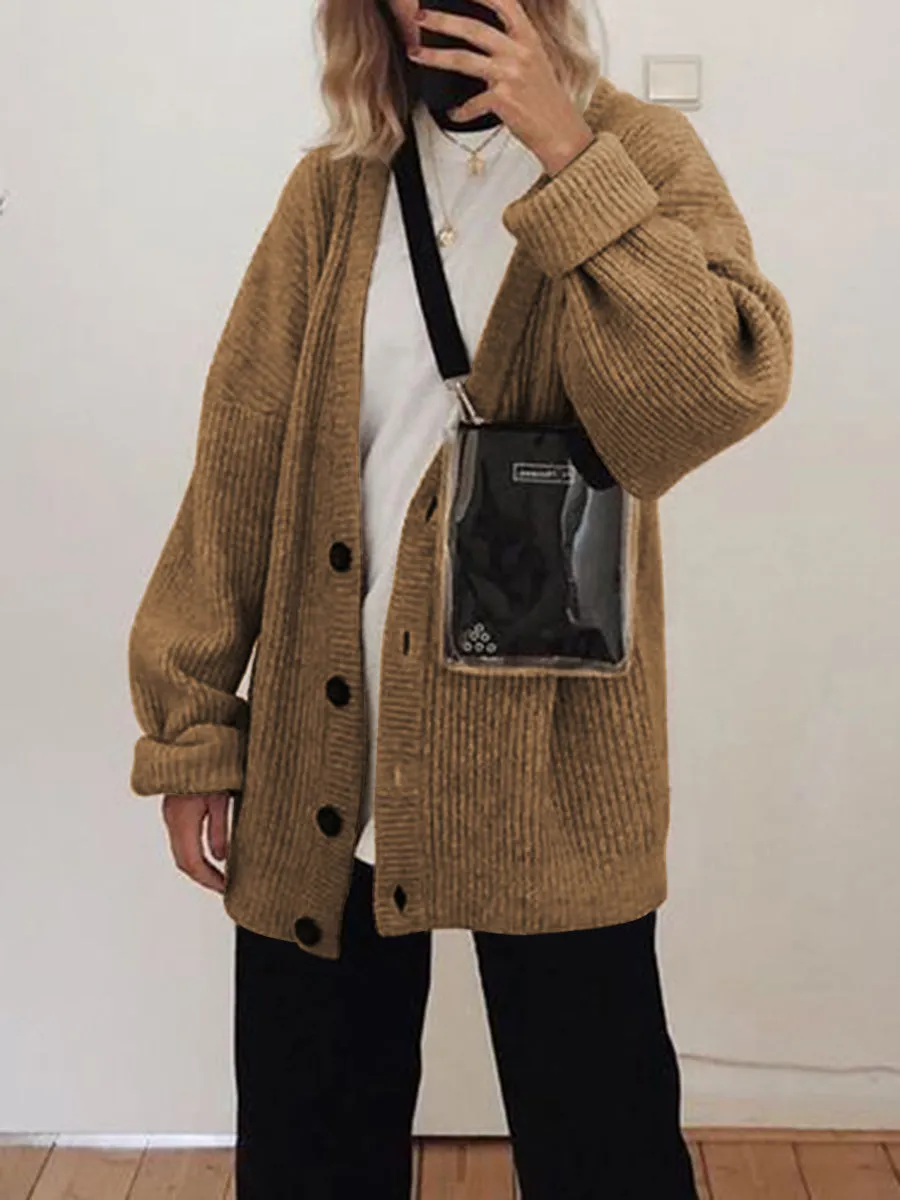 Fashion Casual Solid Color Long Sleeve Sweater Cardigan