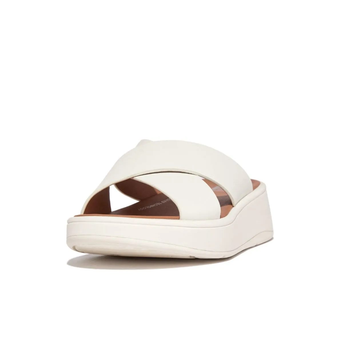 FitFlop Women's F-Mode Leather Flatform Cross Slides- Cream