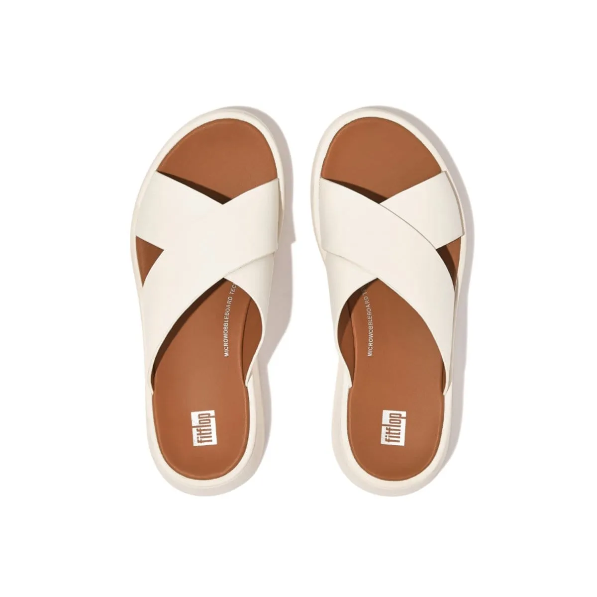 FitFlop Women's F-Mode Leather Flatform Cross Slides- Cream
