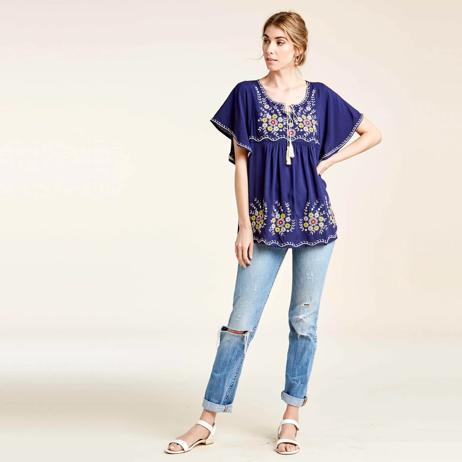 Floral Embroidered Kimono Top