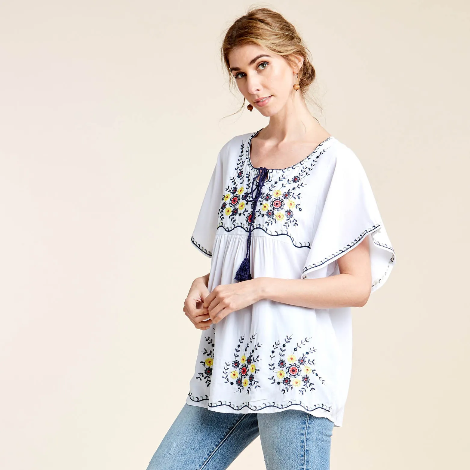Floral Embroidered Kimono Top