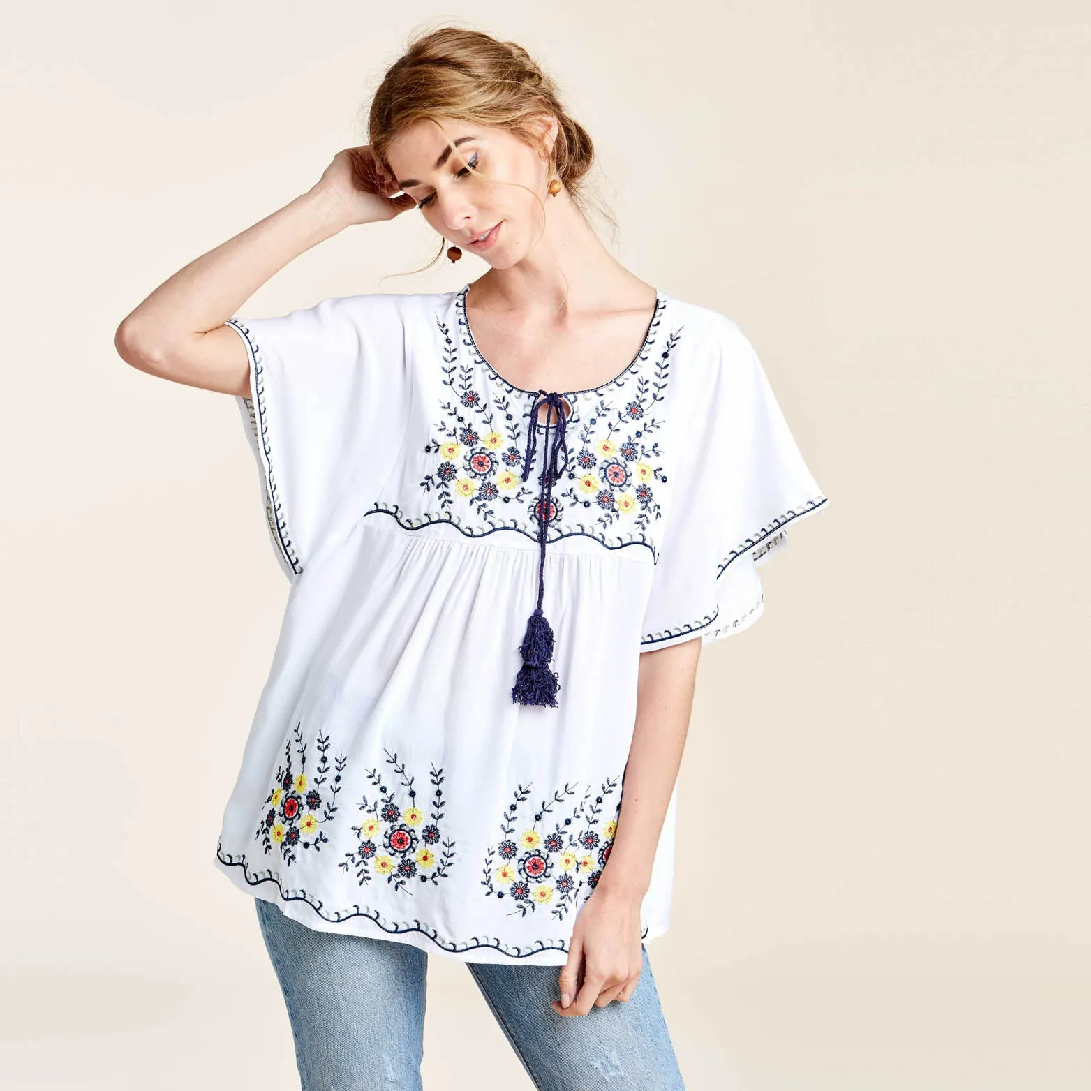 Floral Embroidered Kimono Top