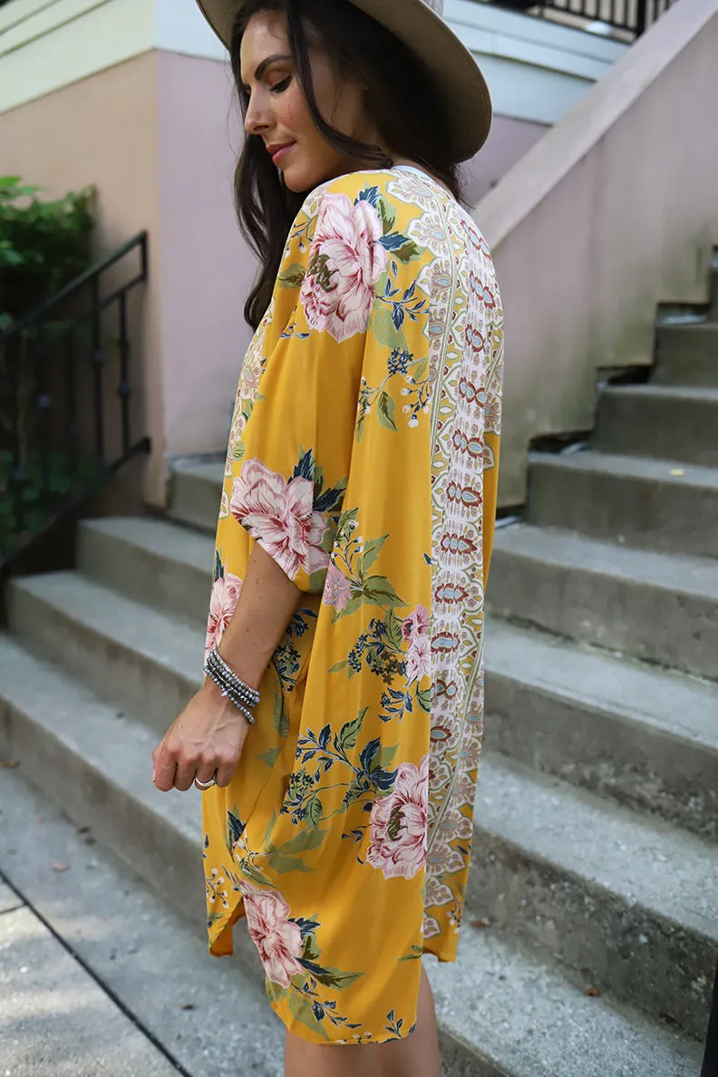 Golden Gypsy Mixed Floral Boho Kimono