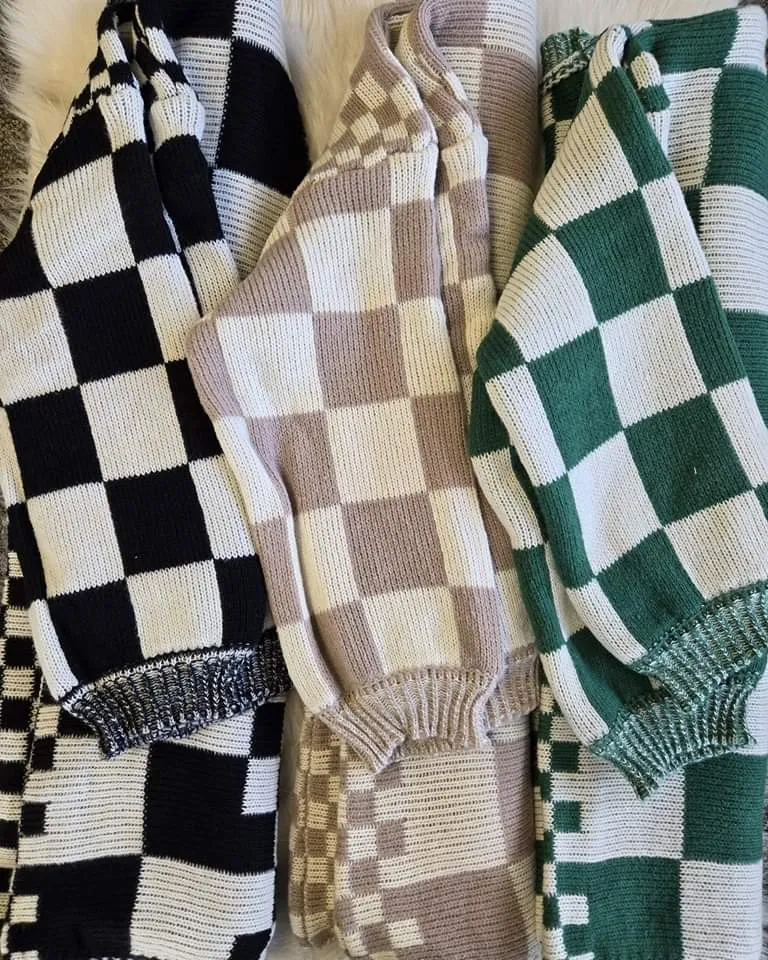 Green Oversized Checkered Cardigan