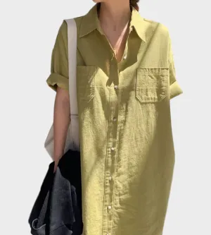 Hannah Button Down Polo Cotton Linen Dress