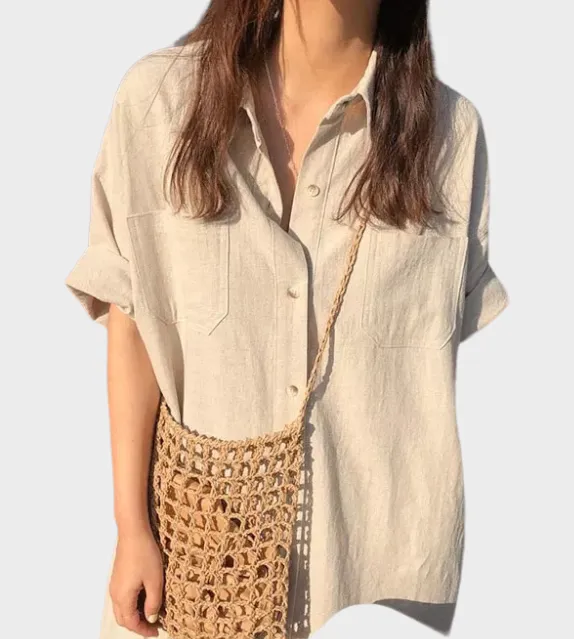 Hannah Button Down Polo Cotton Linen Dress