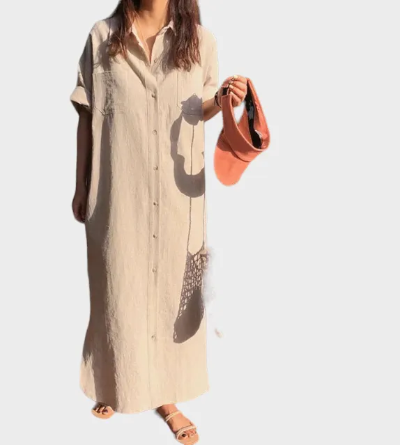Hannah Button Down Polo Cotton Linen Dress