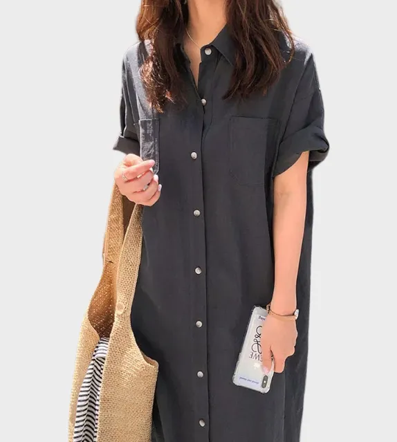 Hannah Button Down Polo Cotton Linen Dress