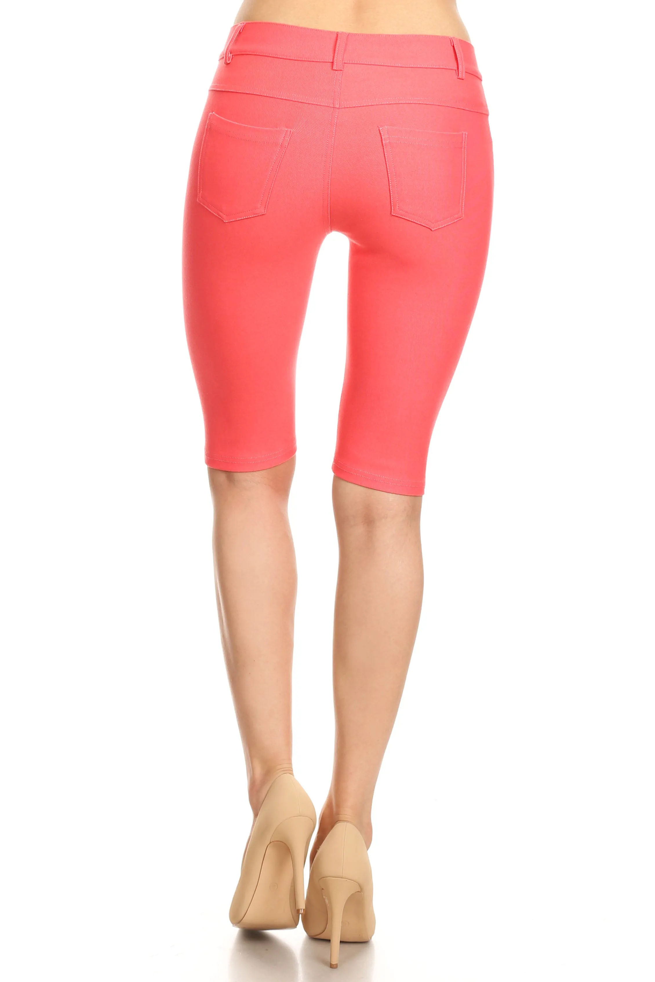 High Rise Denim Style Bermuda Shorts