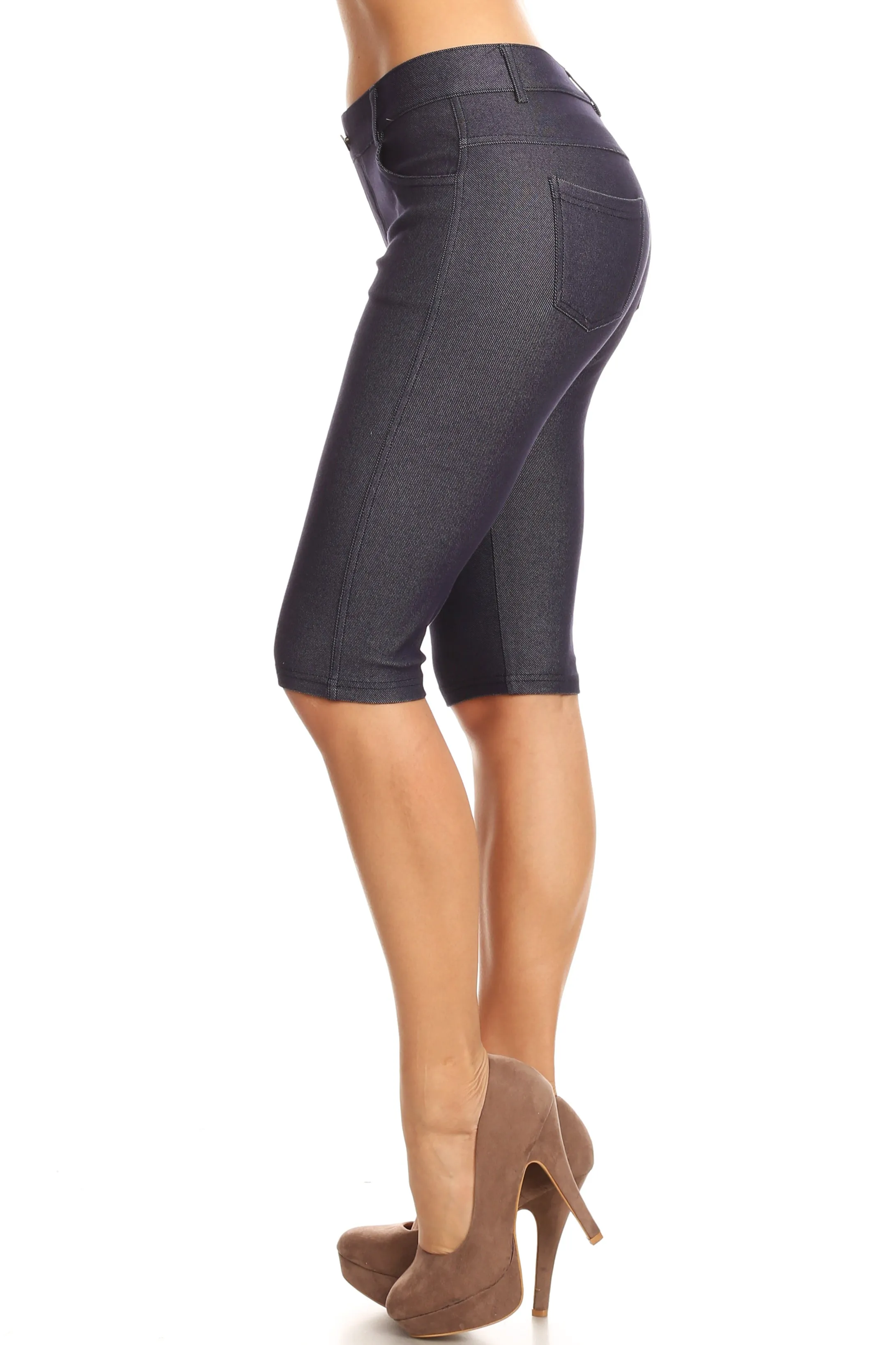 High Rise Denim Style Bermuda Shorts