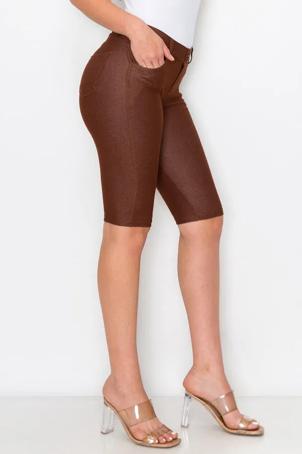 High Rise Denim Style Bermuda Shorts