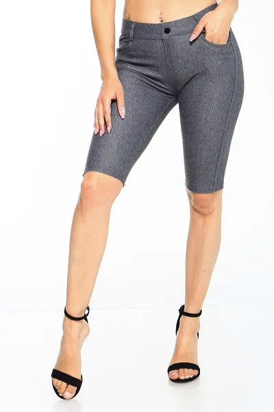 High Rise Denim Style Bermuda Shorts