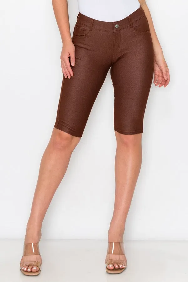 High Rise Denim Style Bermuda Shorts