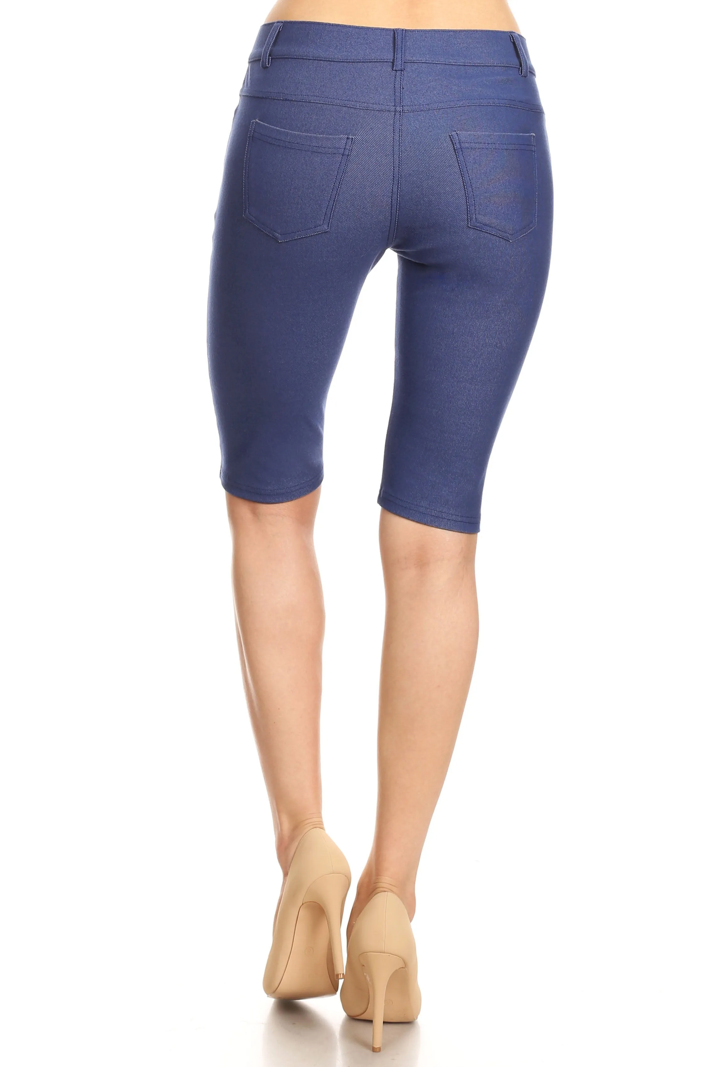 High Rise Denim Style Bermuda Shorts