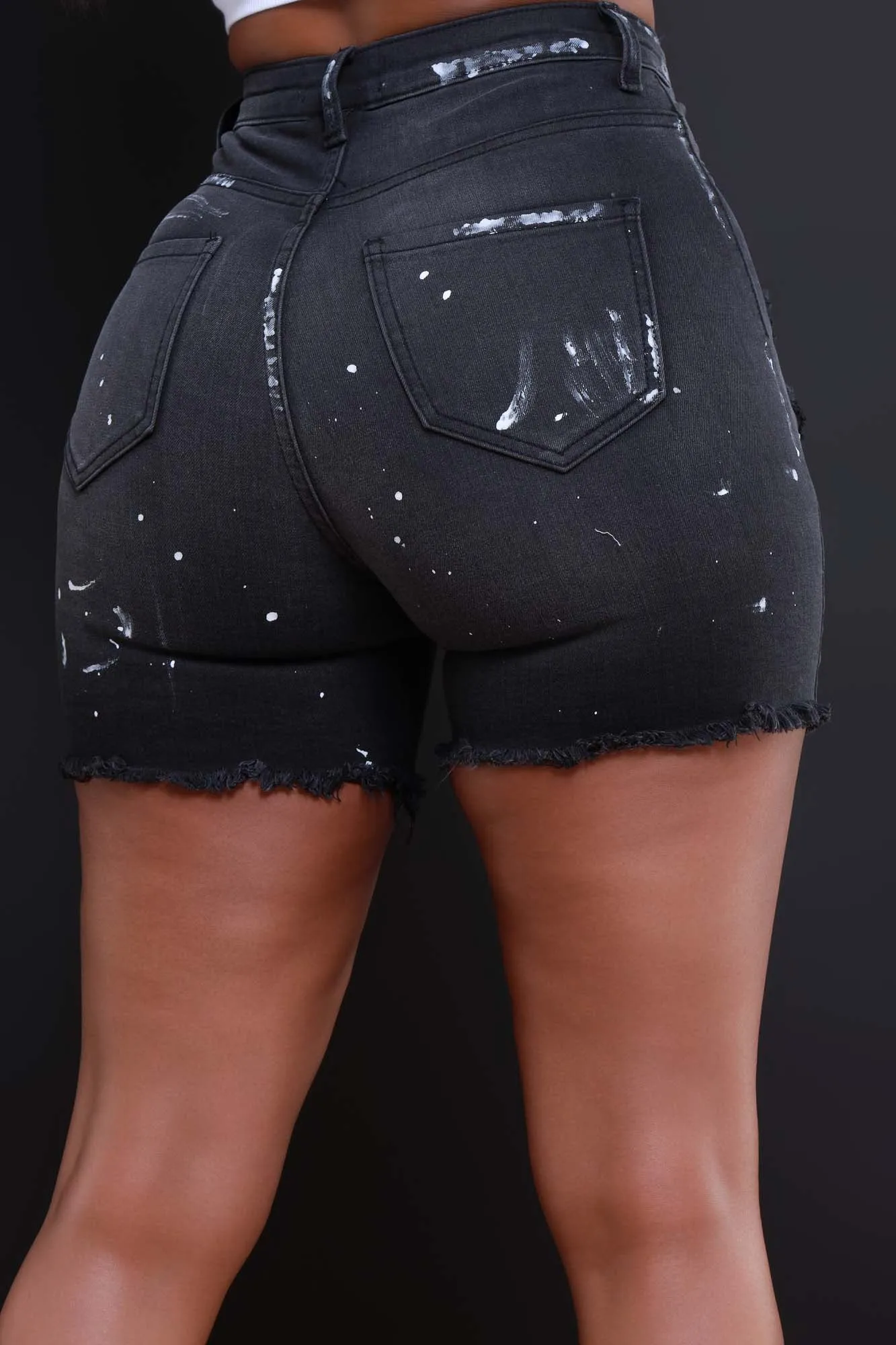 If I Leave High Rise Distressed Denim Shorts - Black