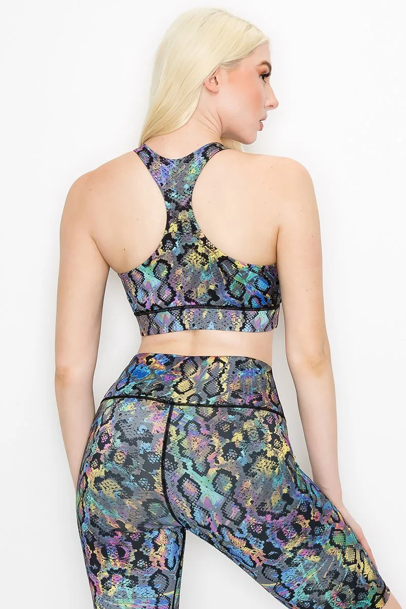 Iridescent Snake Print Workout Sports Bra