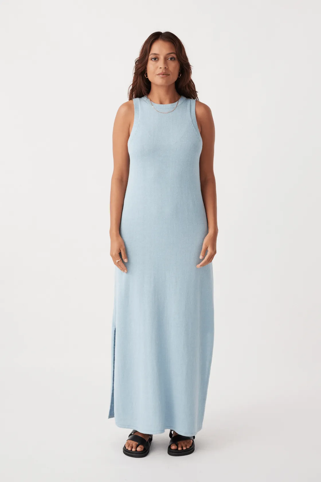 Izi Organic Linen Cotton Maxi Dress - Sky