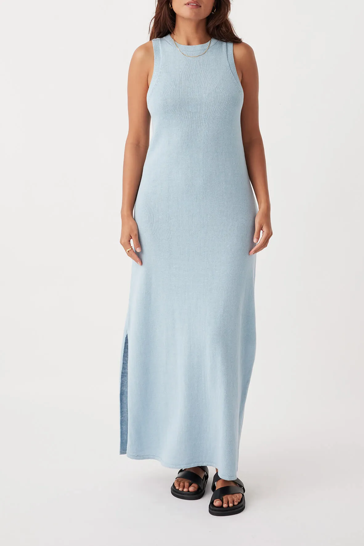 Izi Organic Linen Cotton Maxi Dress - Sky