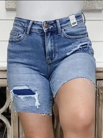 Judy Blue Makayla High Rise Distressed Bermuda Shorts