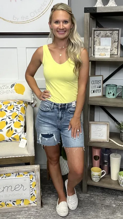 Judy Blue Makayla High Rise Distressed Bermuda Shorts