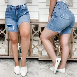 Judy Blue Makayla High Rise Distressed Bermuda Shorts