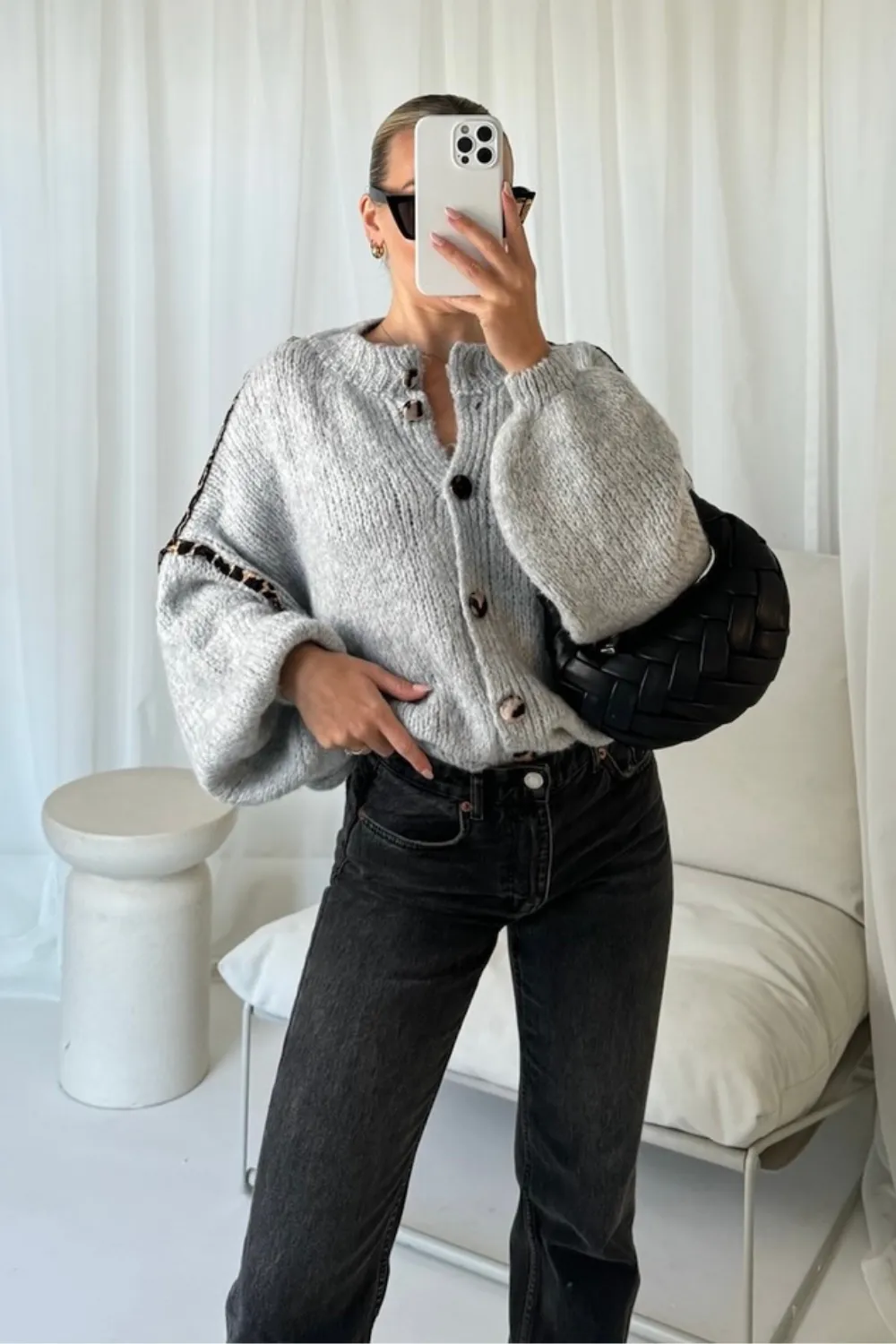 Katie grey leopard detailed cardigan