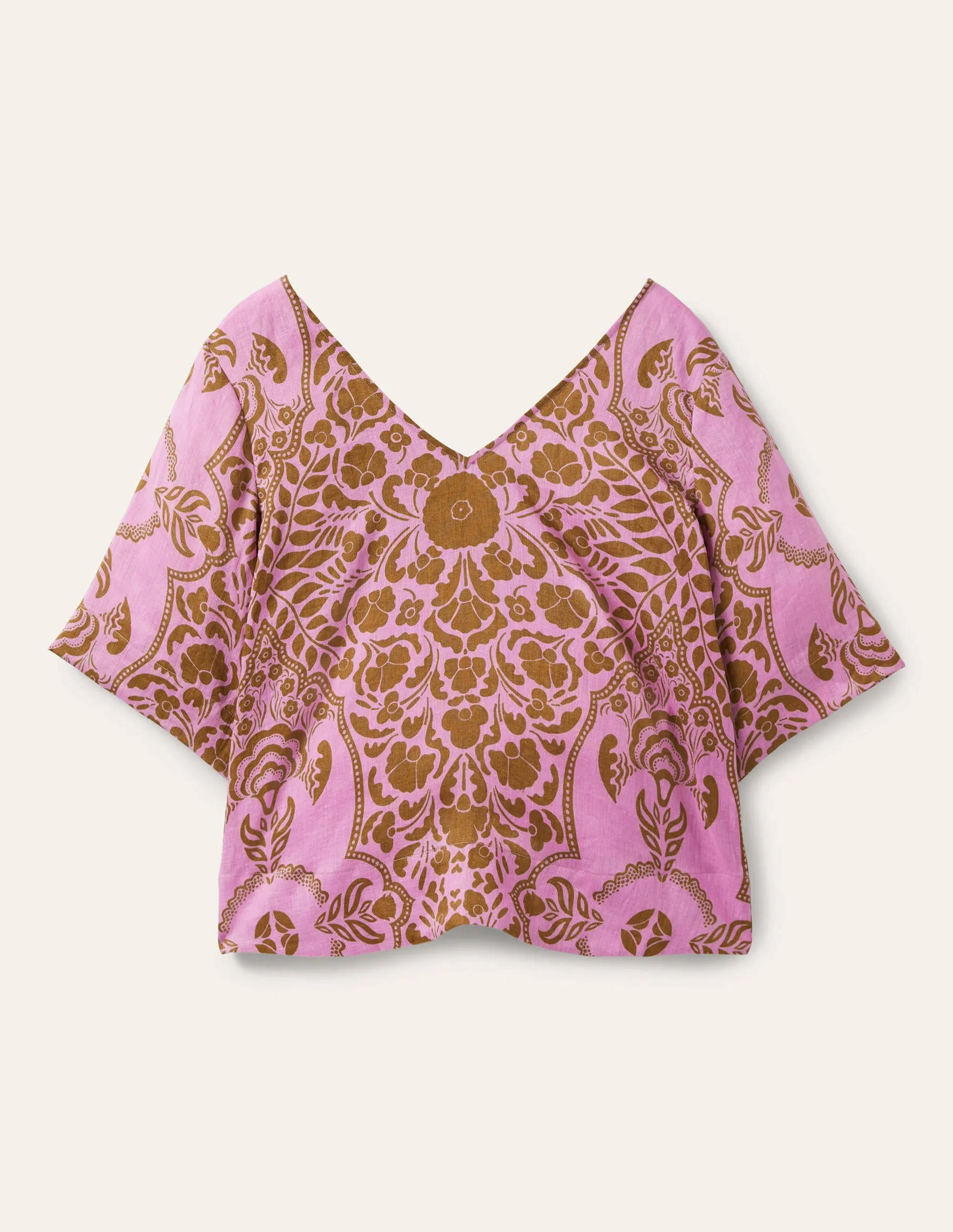 Linen Wide Sleeve Top-Orchid Petal, Passion Bloom