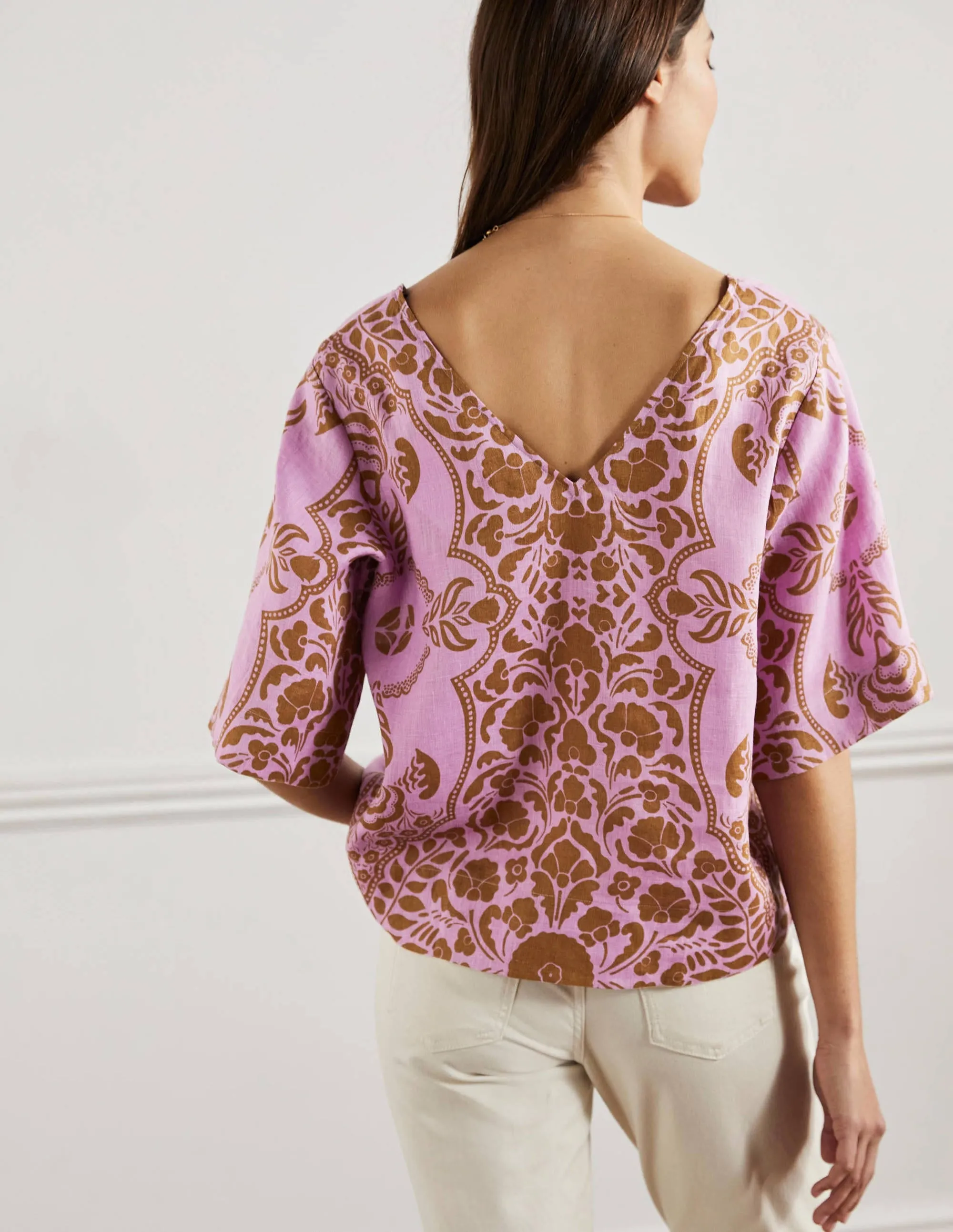 Linen Wide Sleeve Top-Orchid Petal, Passion Bloom
