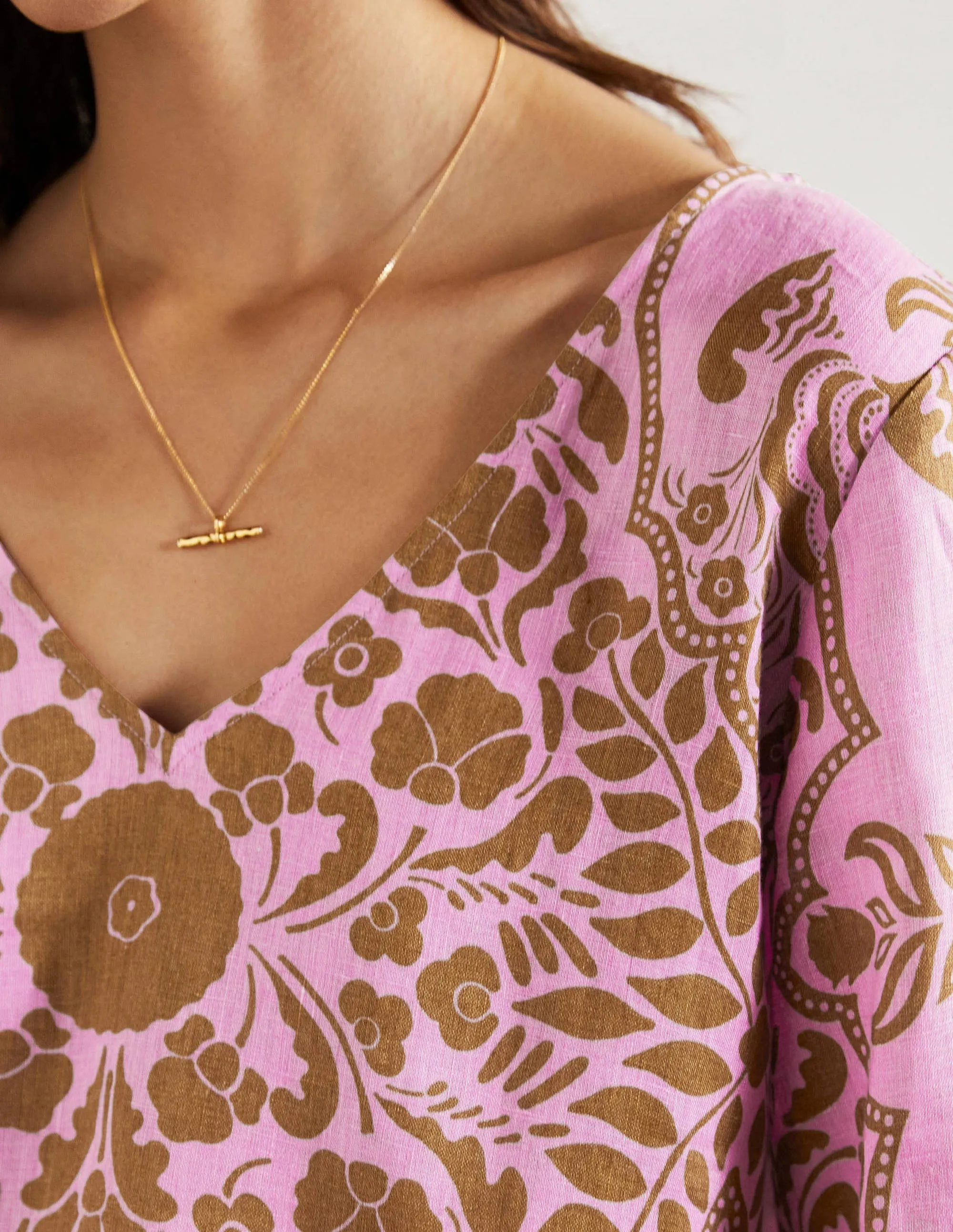 Linen Wide Sleeve Top-Orchid Petal, Passion Bloom