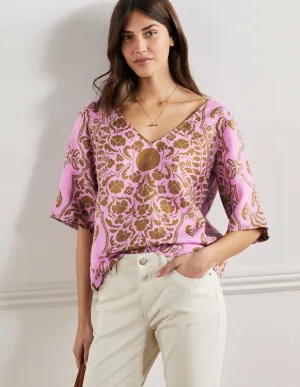 Linen Wide Sleeve Top-Orchid Petal, Passion Bloom