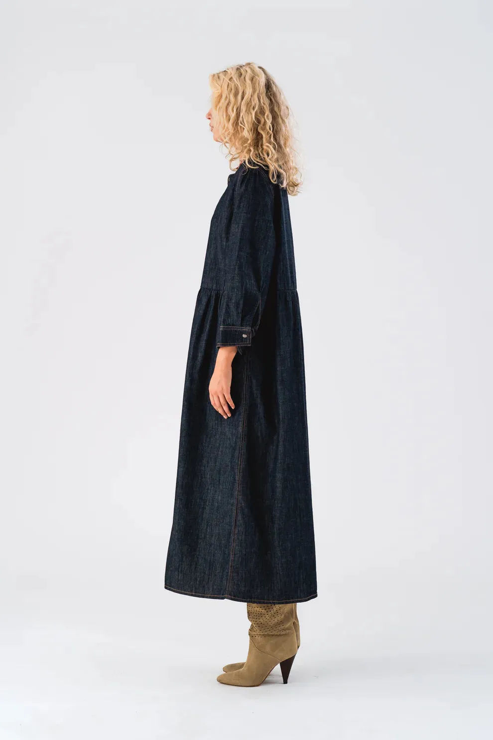 Lollys Laundry Denim Alyia Maxi Long Sleeved Dress