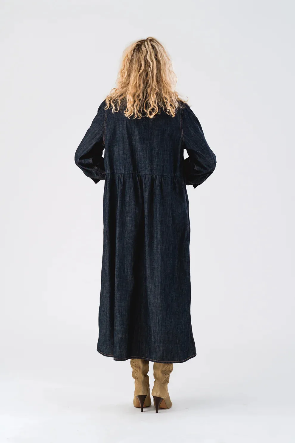 Lollys Laundry Denim Alyia Maxi Long Sleeved Dress