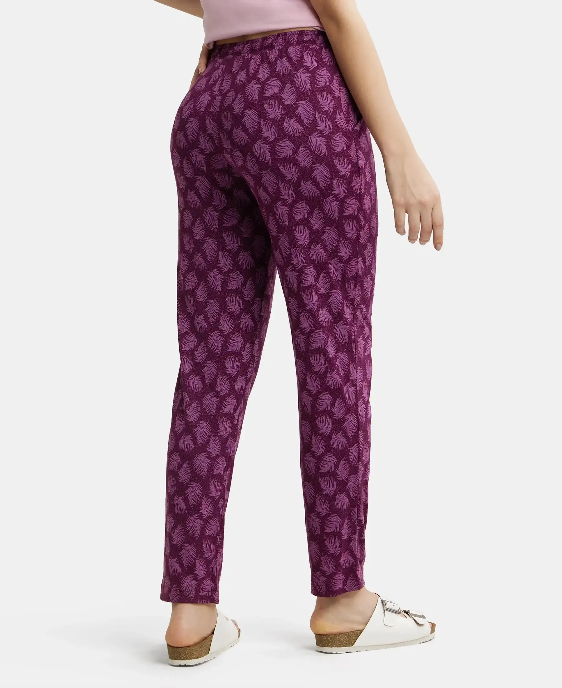 Micro Modal Cotton Relaxed Fit Printed Pyjama with Side Pockets - Purple Wine Assorted Prints