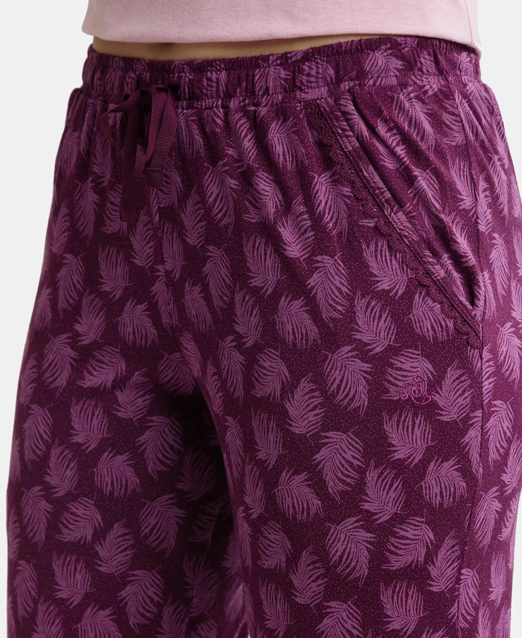 Micro Modal Cotton Relaxed Fit Printed Pyjama with Side Pockets - Purple Wine Assorted Prints