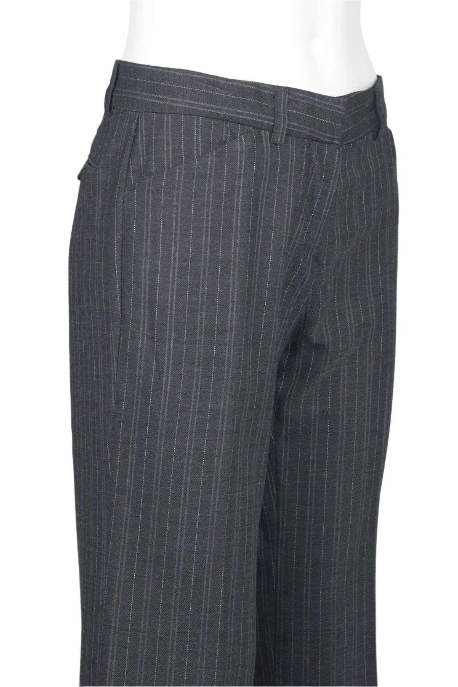Mid Waist Belt Hoop Hook and Button Closure Zipper Pockets Straight Crepe Pants