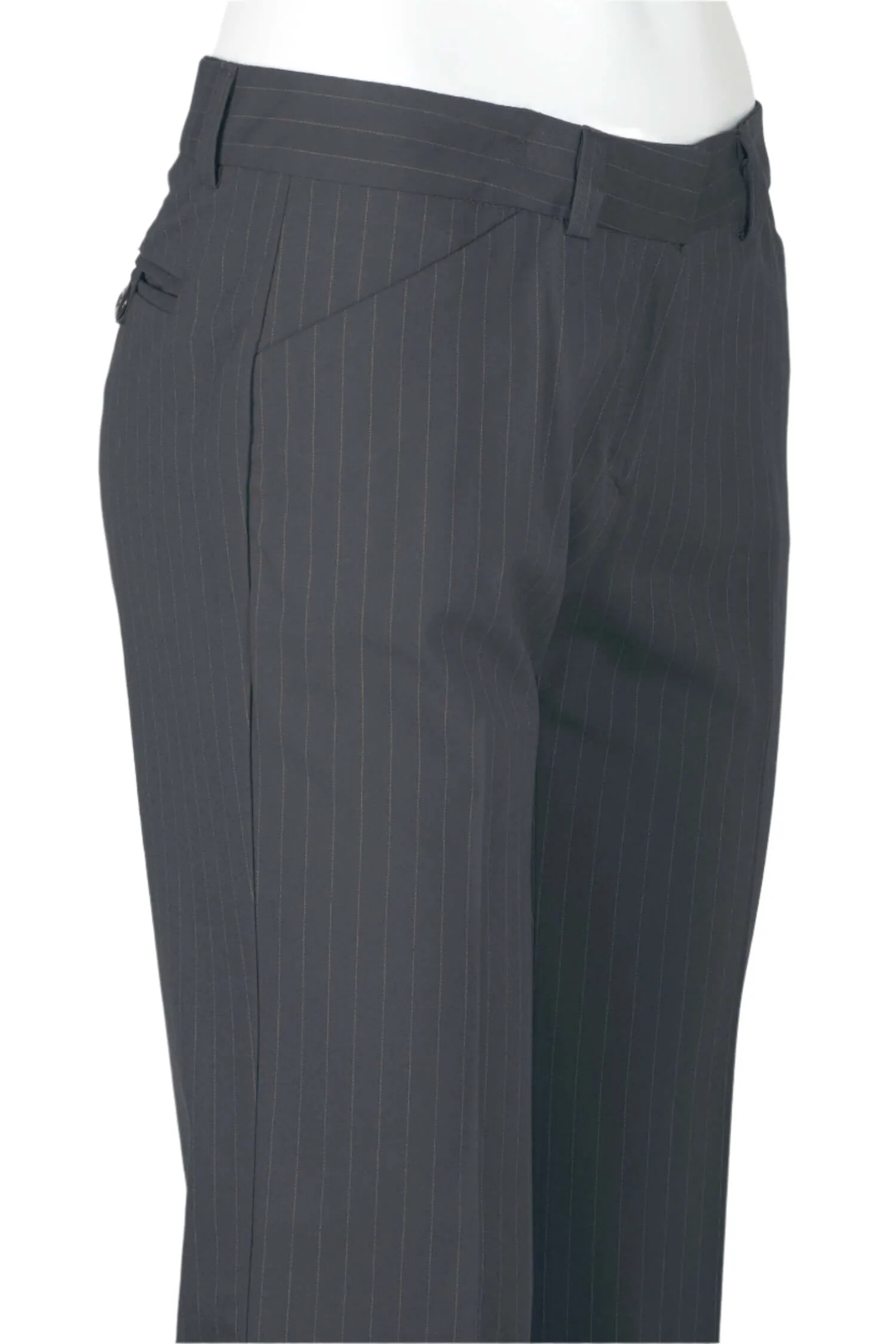Mid Waist Belt Hoop Hook and Button Closure Zipper Pockets Straight Crepe Pants