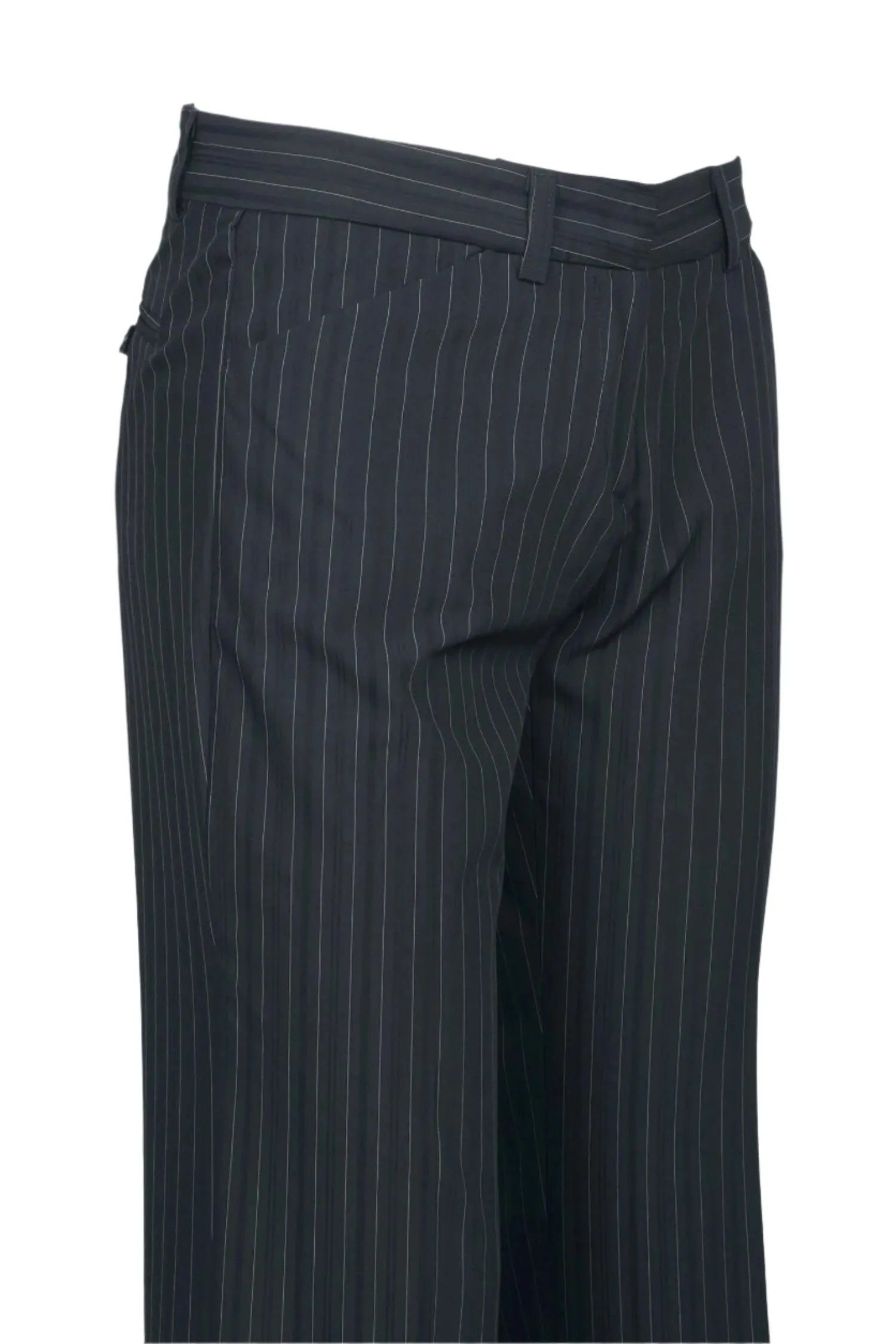 Mid Waist Belt Hoop Hook and Button Closure Zipper Pockets Straight Crepe Pants