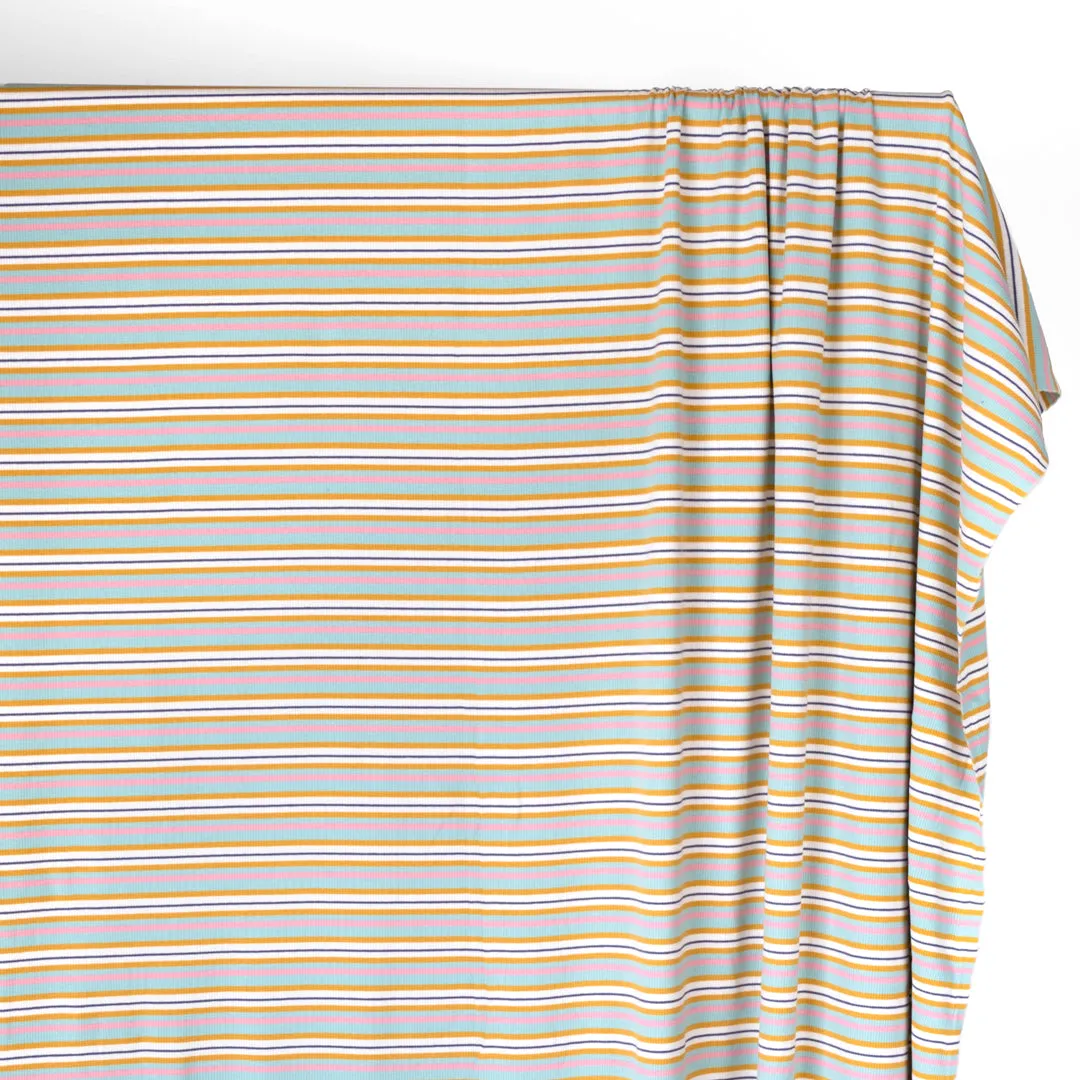 Mirage Stripe Cotton Rib Knit - Aqua/Ochre/Pink
