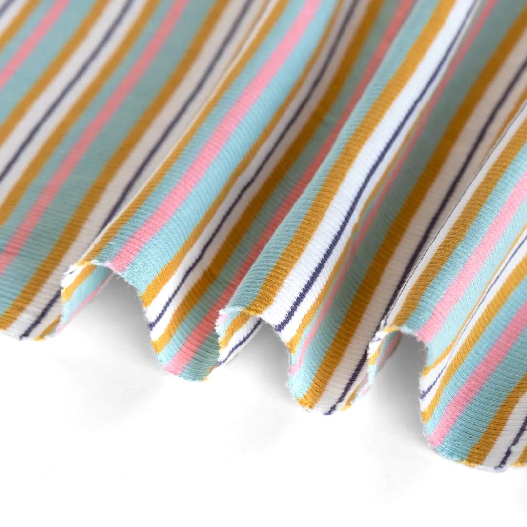 Mirage Stripe Cotton Rib Knit - Aqua/Ochre/Pink